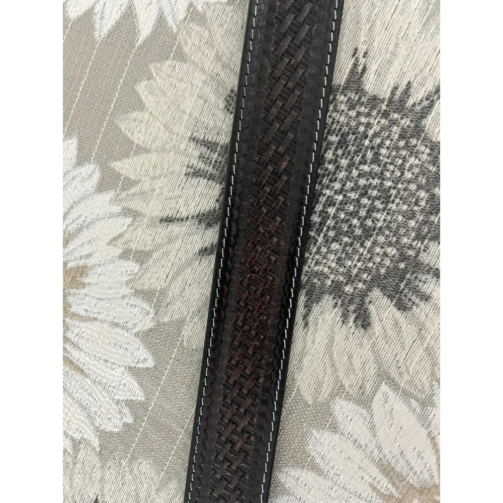 American Bison Mens Brown‎ Leather Basketweave Belt Ornate Buckle XL 42-44